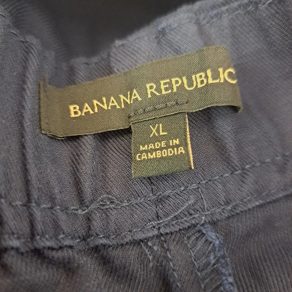 Banana Republic Womens Pants XL Navy Blue Elastic Waist Linen Blend 1858-252
